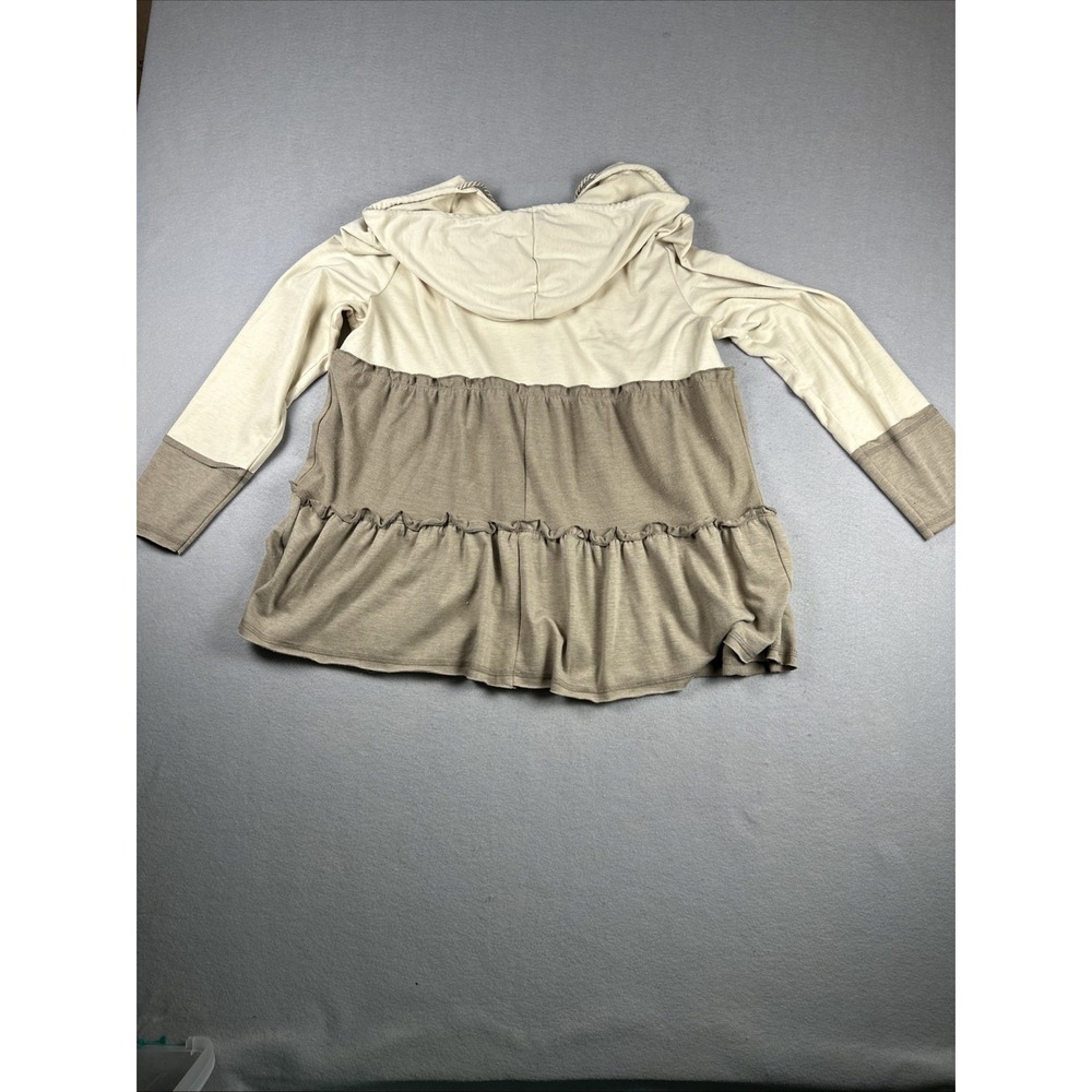 Cato Large Neutral Colorblock Ruffle Zip Hoodie Boho Tiered Lounge Jacket L - Picture 7 of 7